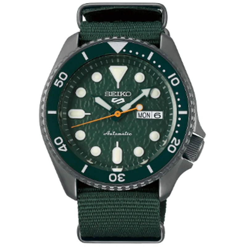 Seiko 5 Sports Stainless Steel Case Green Canvas Strap Automatic Green Dial Men's Watch SRPD77K1