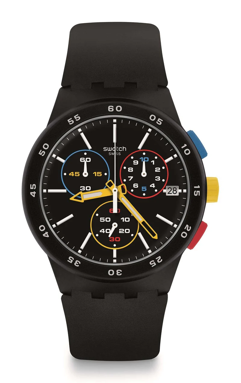 Swatch Bau Black-One Silicone Strap Quartz Chronograph Men's Watch SUSB416 42mm
