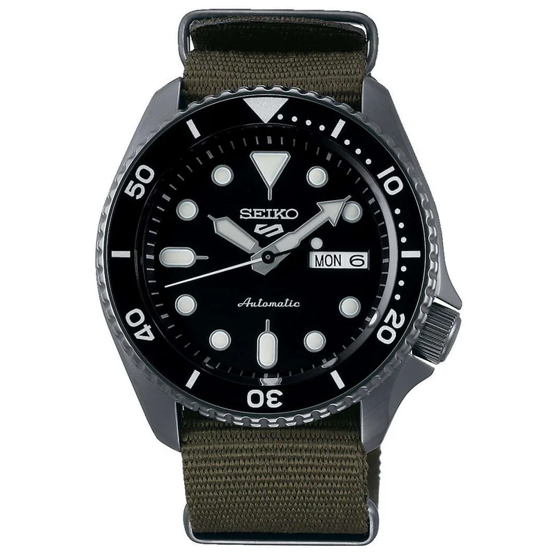 Seiko 5 Sports Automatic Black Dial Green NATO Strap Men's Watch SRPD65K4