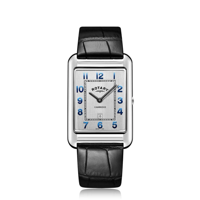 Rotary Cambridge Rectangle Dial Black Leather Strap Men's Watch GS05280/70