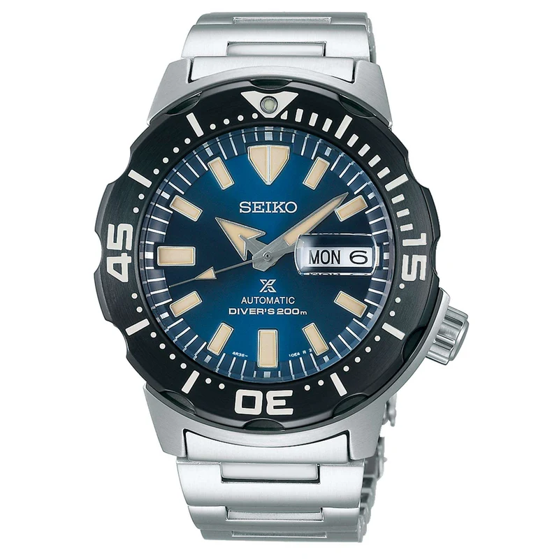 Seiko Prospex Monster Bold Bezel Diver Silver Stainless Steel Blue Dial Automatic Men's Watch SRPD25K1
