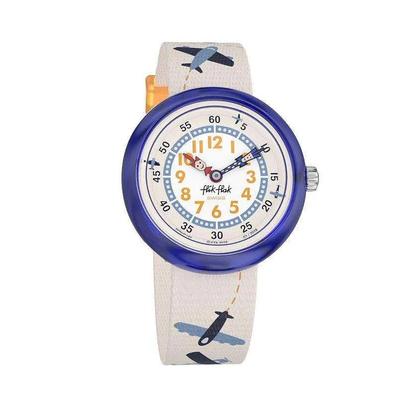 Flik Flak Loopiloop Brown Airplane Printed Strap Kid's Watch FBNP122