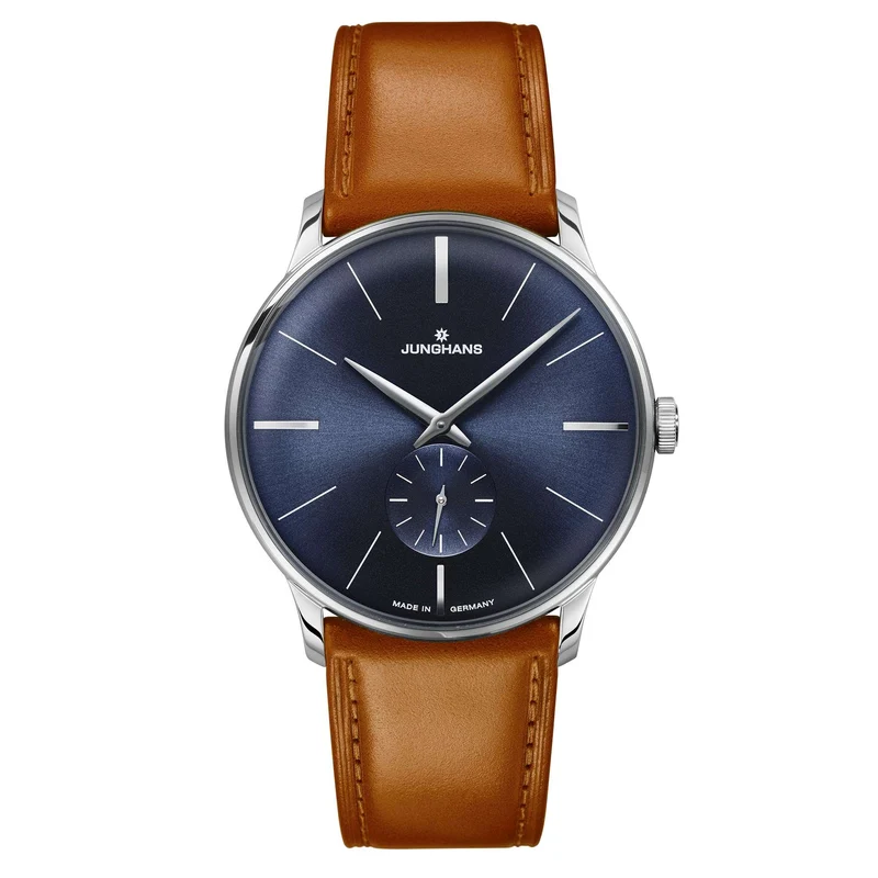 Junghans Meister Mechanical Hand Wind Blue Dial Brown Leather Strap Mens Watch 027/3504.00