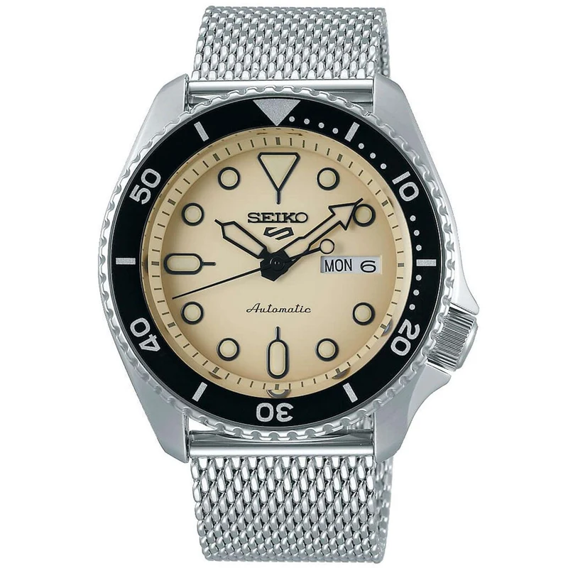 Seiko 5 Sports Automatic Cream Dial Milanese Bracelet Men's Watch SRPD67K1
