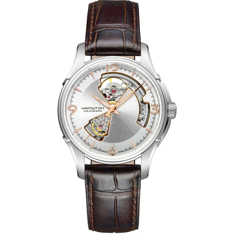 Hamilton Jazzmaster 40mm Open Heart Silver Dial Leather Mens Automatic Watch H32565555