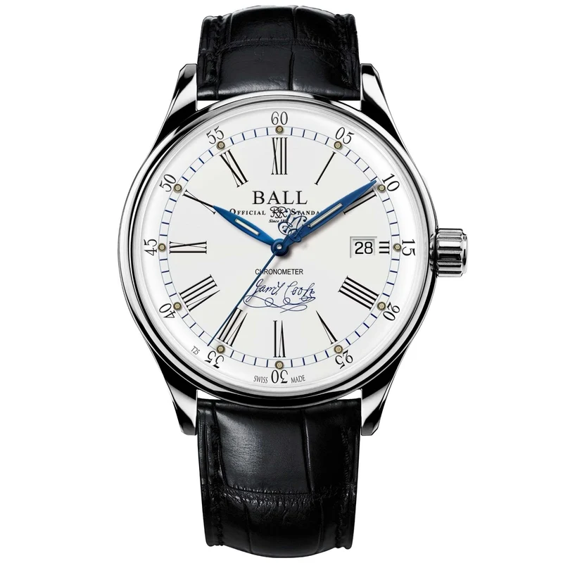 BALL Endeavour Chronometer Automatic White Dial Black Leather Strap Men's Watch NM3288D-LL2CJ-WH