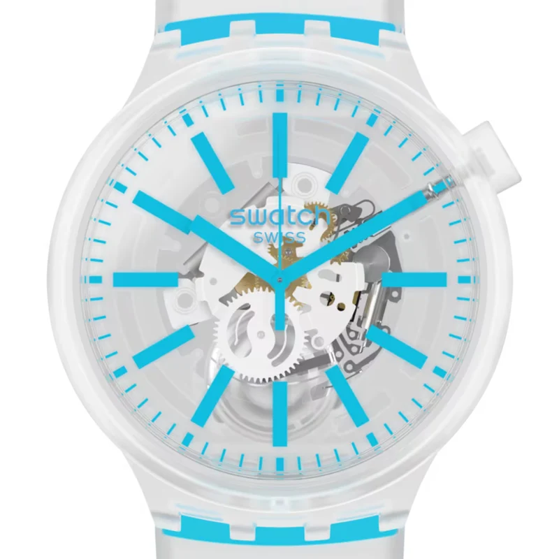 Swatch BlueInJelly Quartz Transparent Dial Silicone Strap Watch SO27E105