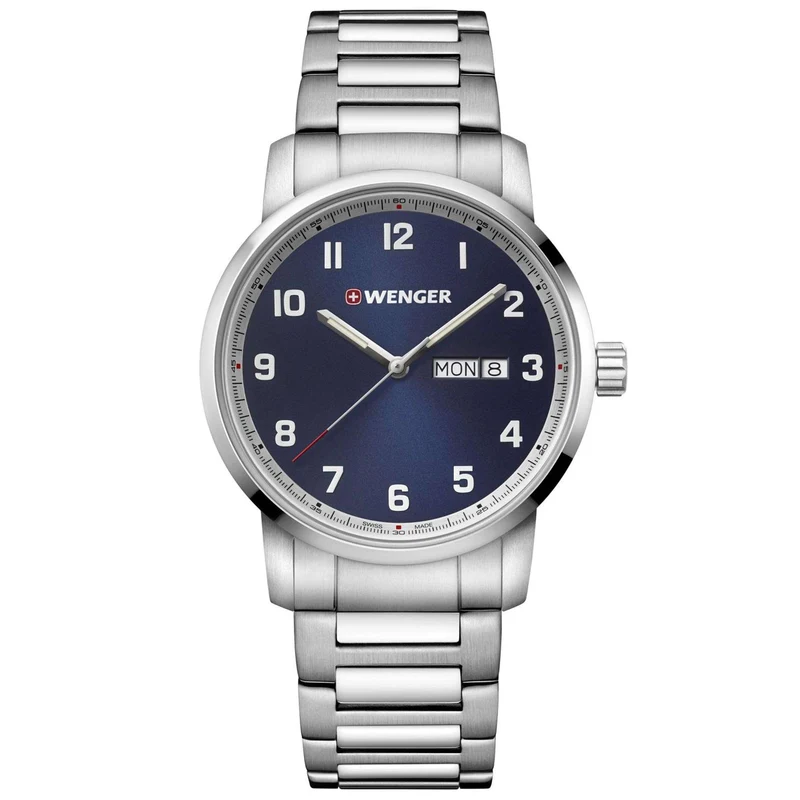 Wenger Attitude Heritage Quartz Blue Dial Black Stainless Steel Bracelet Men's Watch 01.1541.121