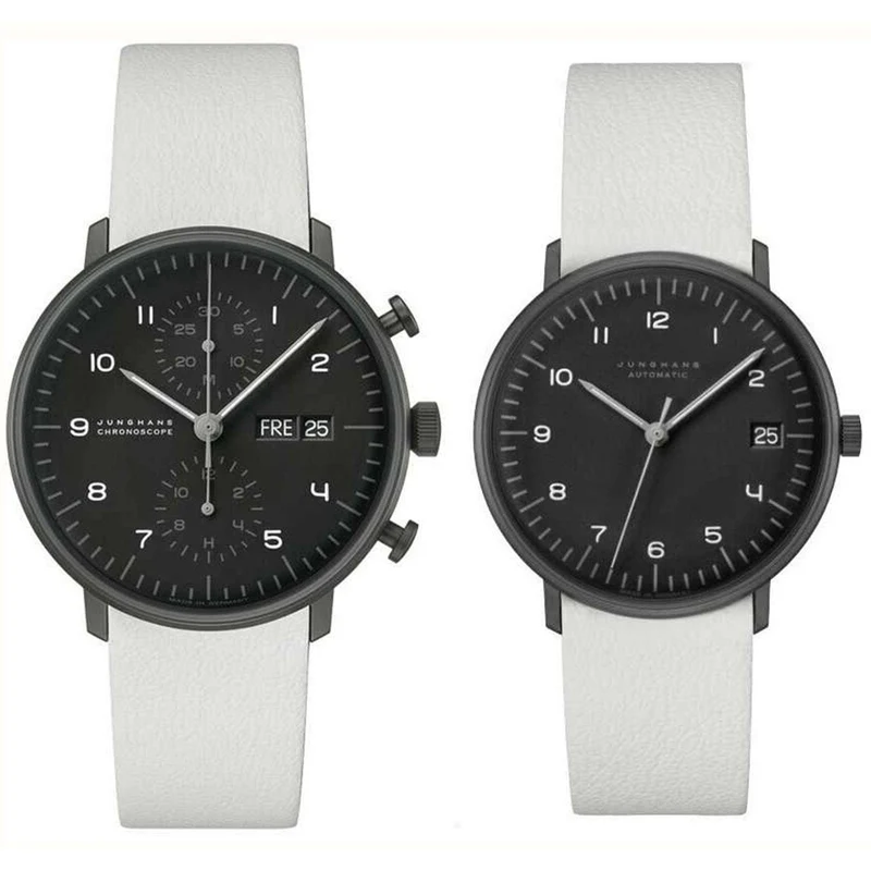Junghans Max Bill Edition Set 2020 027/4018.03 Black Dial White Leather Strap Men's Watch