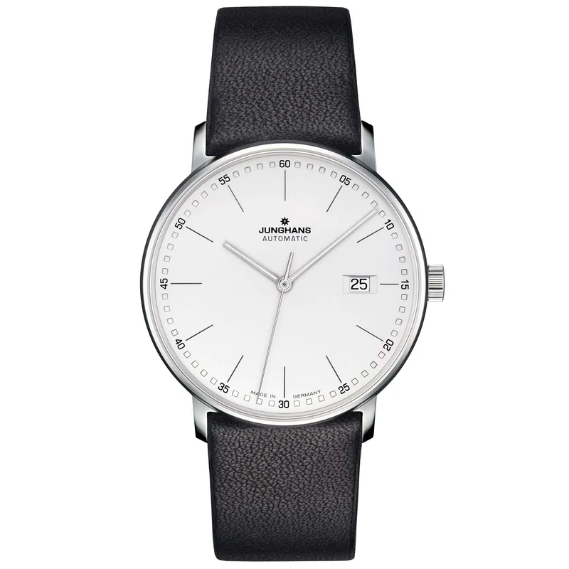Junghans Form A Automatic Silver Dial Black Leather Strap Mens Watch 027/4730.00