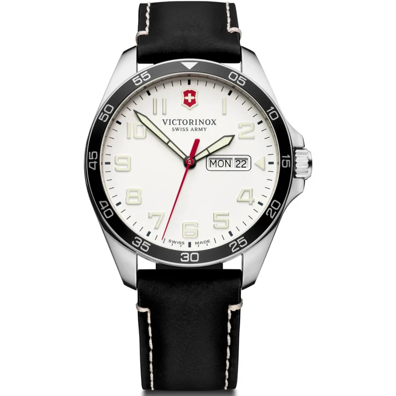 Victorinox Fieldforce Quartz White Dial Black Leather Strap Men's Watch 241847