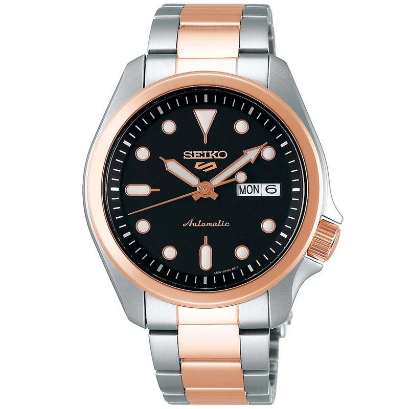 Seiko 5 Sports Solid Boy Automatic Black Dial Two Tone Steel Men's Watch SRPE58K1