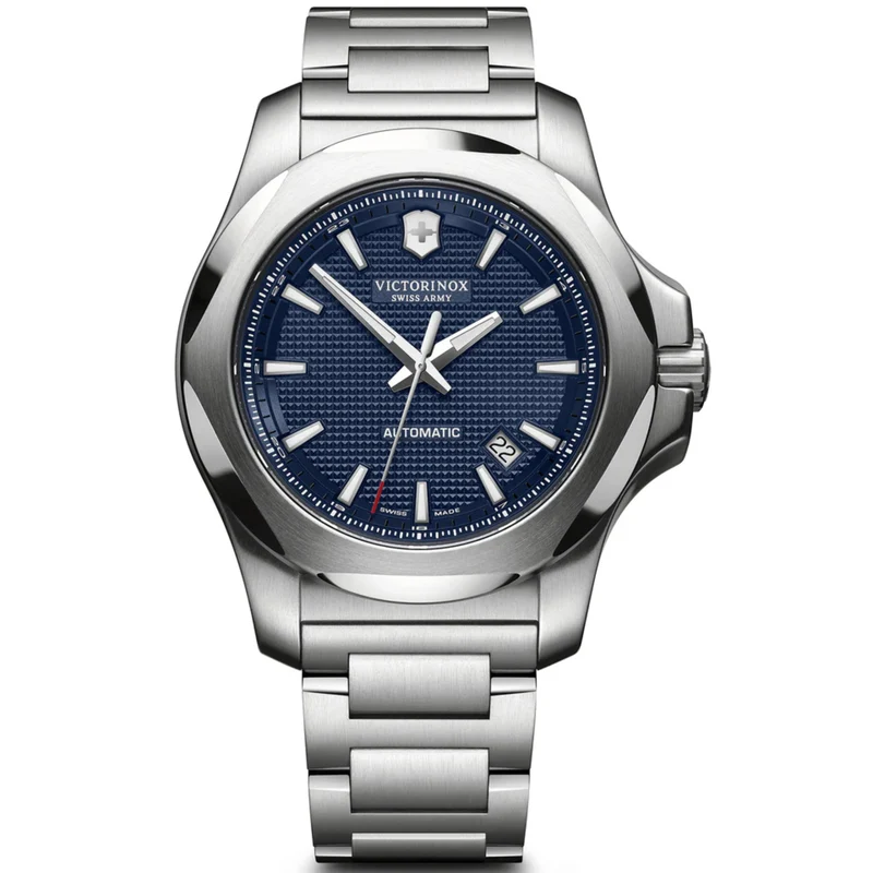 Victorinox Swiss Army I.N.O.X Mechanical Blue Dial Silver Stainless Steel Bracelet Men's Watch 241835