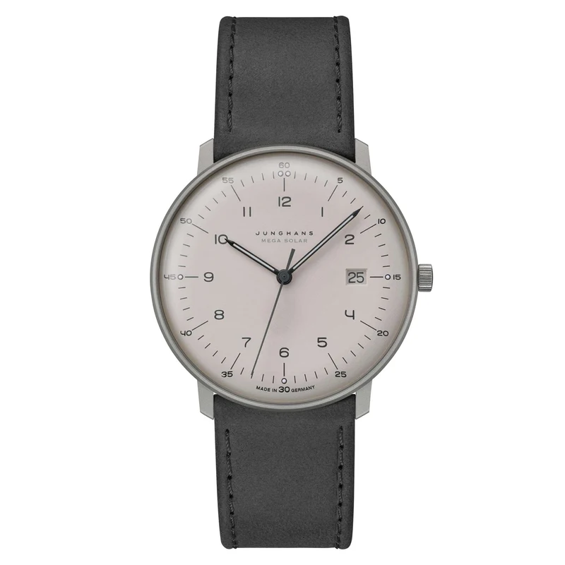 Junghans Max Bill MEGA Solar 059/2023.04 Grey Dial Leather Strap Men's Watch