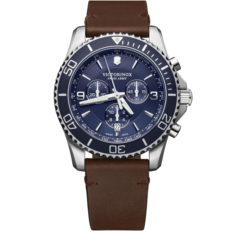 Victorinox Maverick Quartz Blue Dial Brown Leather Strap Men's Watch 241865