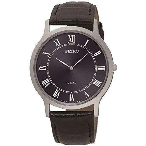 Seiko Solar Black Leather Strap Blue Dial Men's Watch SUP867P1