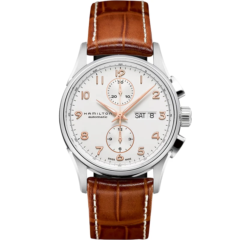Hamilton Jazzmaster 41mm Chronograph White Dial Leather Mens Automatic Watch H32576515