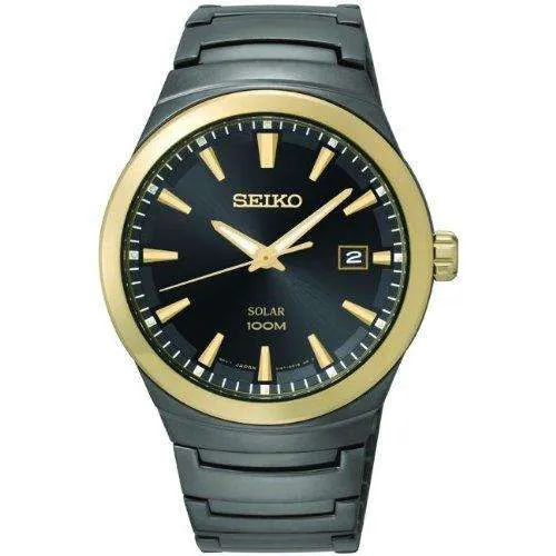 Seiko Solar Black Gold Blue Dial Men's Watch SNE252P1