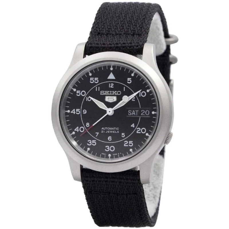 Seiko 5 Automatic Black Dial Black NATO Fabric Strap Men's Watch SNK809K2