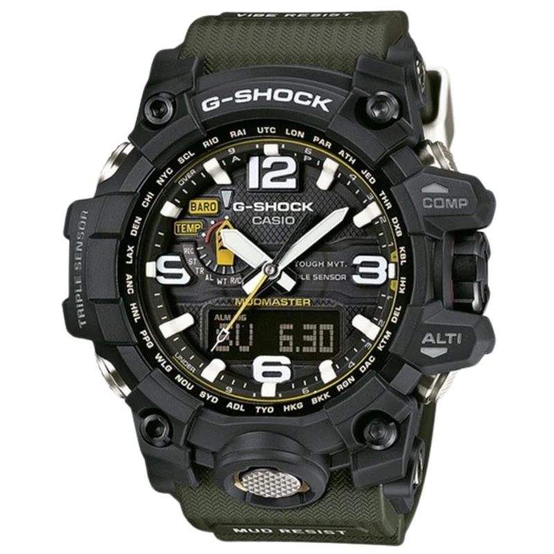 Casio G-Shock Mudmaster Black Dial Green Resin Strap Solar Powered Mens Watch GWG-1000-1A3ER