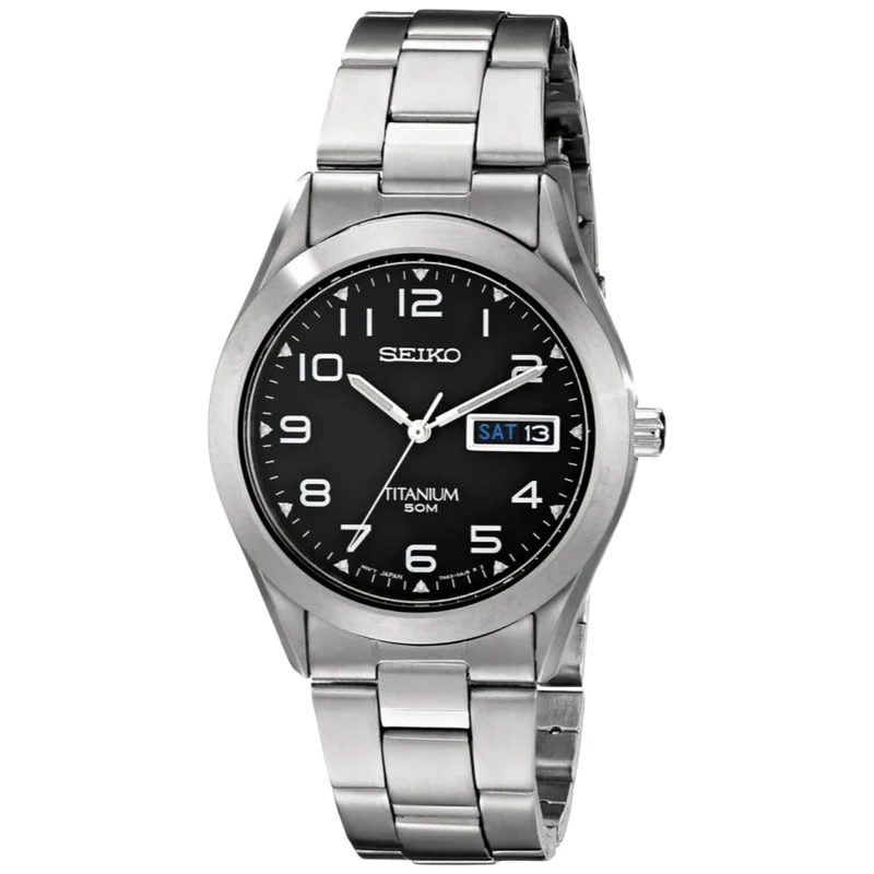 Seiko Quartz Titanium Black Dial Men’s Watch SGG711