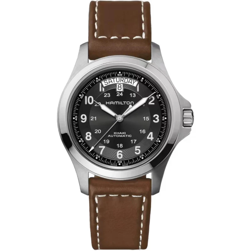 Hamilton Khaki Field 40mm King Black Dial Leather Mens Automatic Watch H64455533