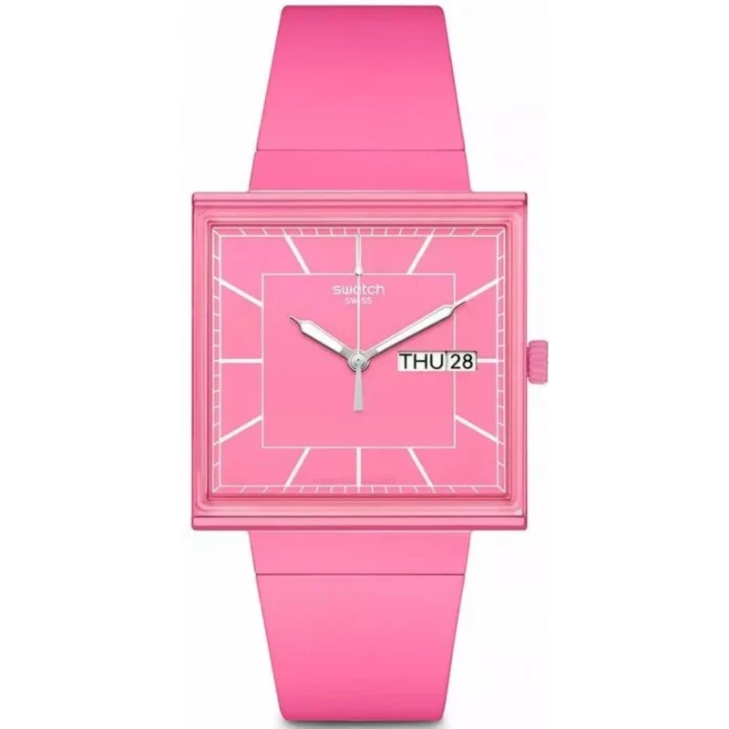 Swatch WHAT IF…ROSE? Quartz Pink Dial Biosourced Strap Watch SO34P700