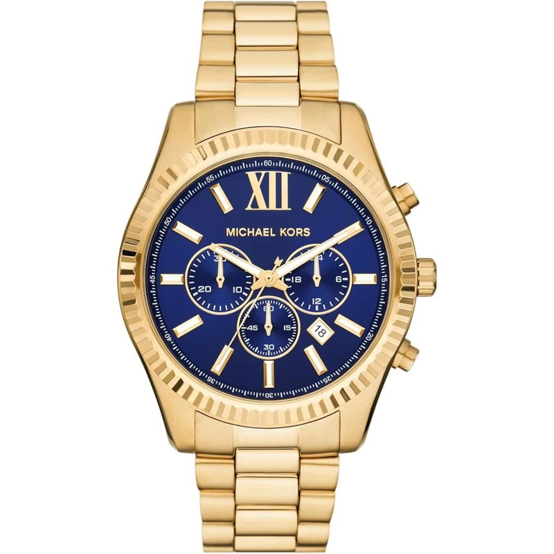 Michael Kors Lexington Chronograph Gold-Tone Stainless Steel Bracelet Blue Dial Men's Watch MK9153