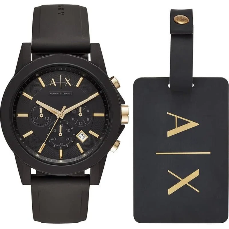 Armani Exchange Outerbanks 45mm Chronograph Black Dial Silicone Mens Quartz Watch AX7105