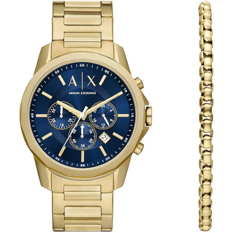 Armani Exchange Banks 44mm Chronograph Blue Dial Steel Mens Quartz Watch AX7151SET