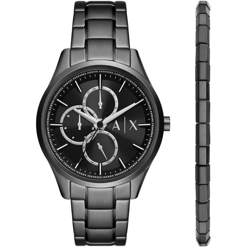 Armani Exchange Dante 42mm Chronograph Black Dial Steel Mens Quartz Watch AX7154SET