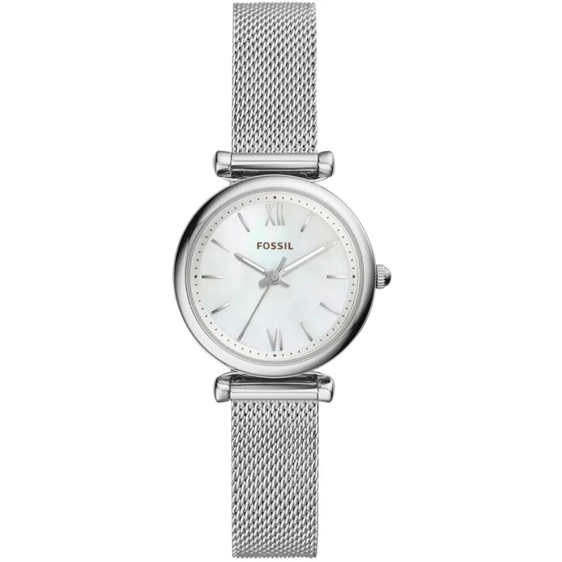 Fossil Carlie 28mm Mother of Pearl Dial Steel Ladies Quartz Watch ES4432