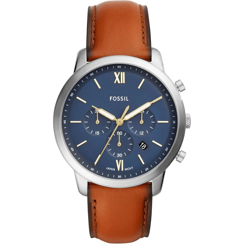 Fossil Neutra 44mm Chronograph Blue Dial Leather Mens Quartz Watch FS5453