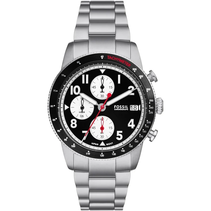 Fossil Sport Tourer 42mm Chronograph Black Dial Steel Mens Quartz Watch FS6045