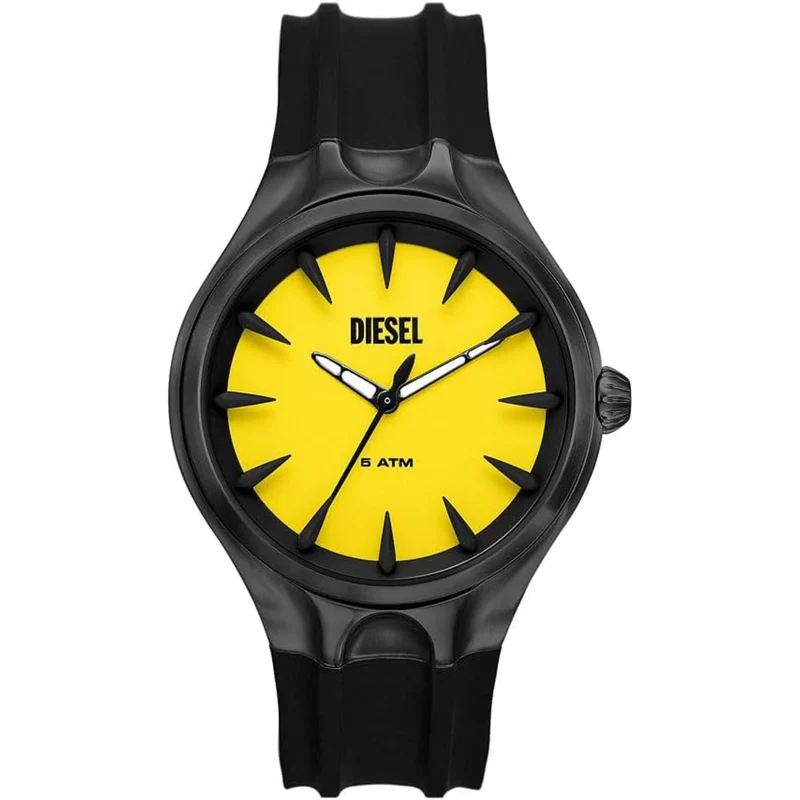 Diesel Streamline 44mm Yellow Dial Silicone Mens Quartz Watch DZ2201