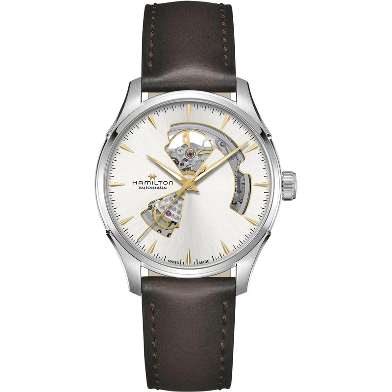 Hamilton Jazzmaster 40mm Open Heart Silver Dial Leather Mens Automatic Watch H32675551