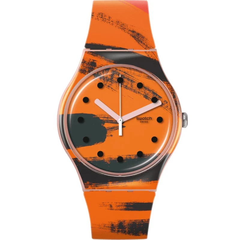 Swatch Barns-Graham's Orange and Red on Pink Silicone Strap Watch SUOZ362C