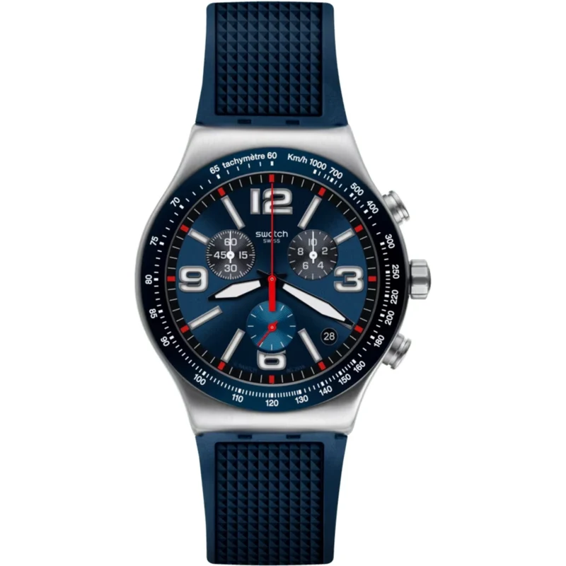 Swatch Blue Grid Tachymeter Chronograph Blue Dial Men's Watch YVS454