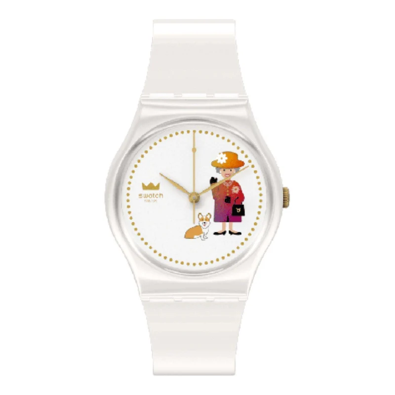 Swatch How Majestic Queen White Dial White Silicone Strap Watch GZ711