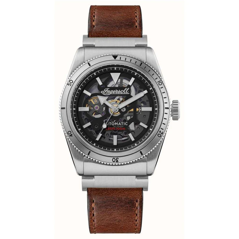 Ingersoll The Scovill 1892 Automatic Black Dial Brown Leather Strap Men's Watch I13901
