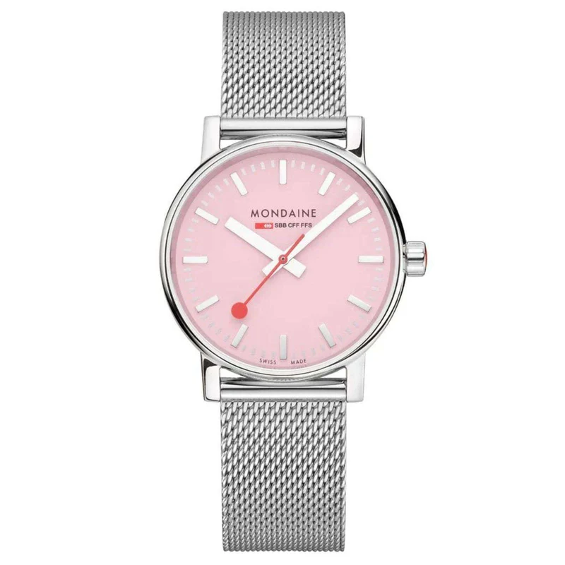 Mondaine Evo2 35mm Pink Dial Steel Ladies Quartz Watch MSE.35130.SM