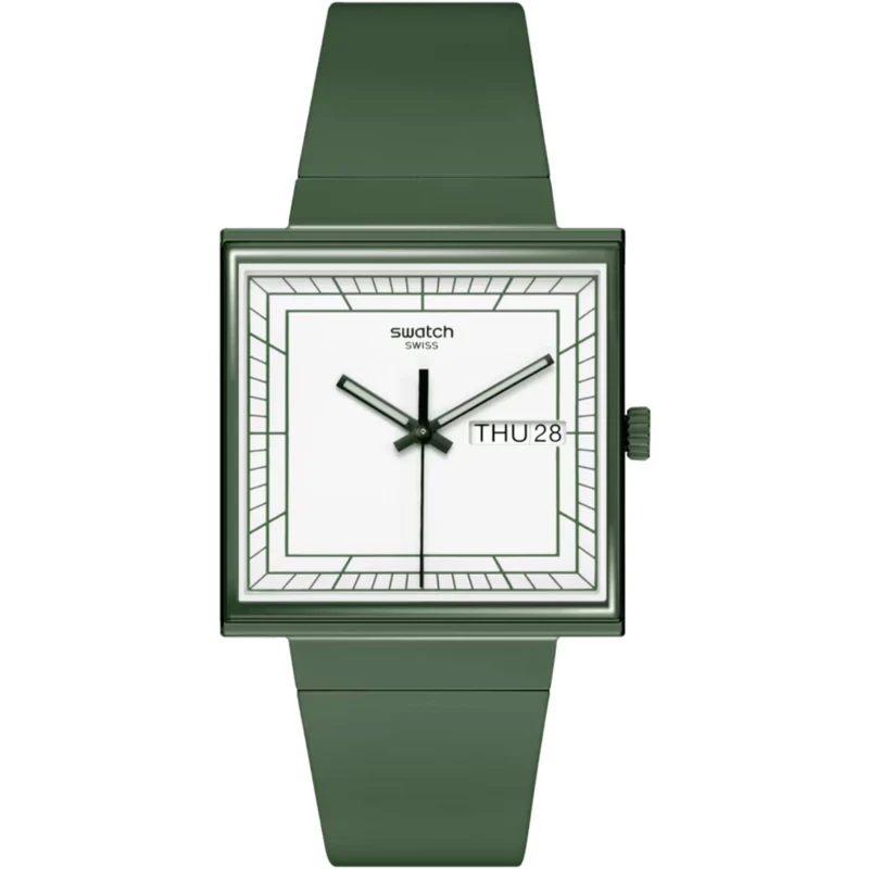 Swatch WHAT IF...GREEN? Square Bioceramic White Dial Watch SO34G700