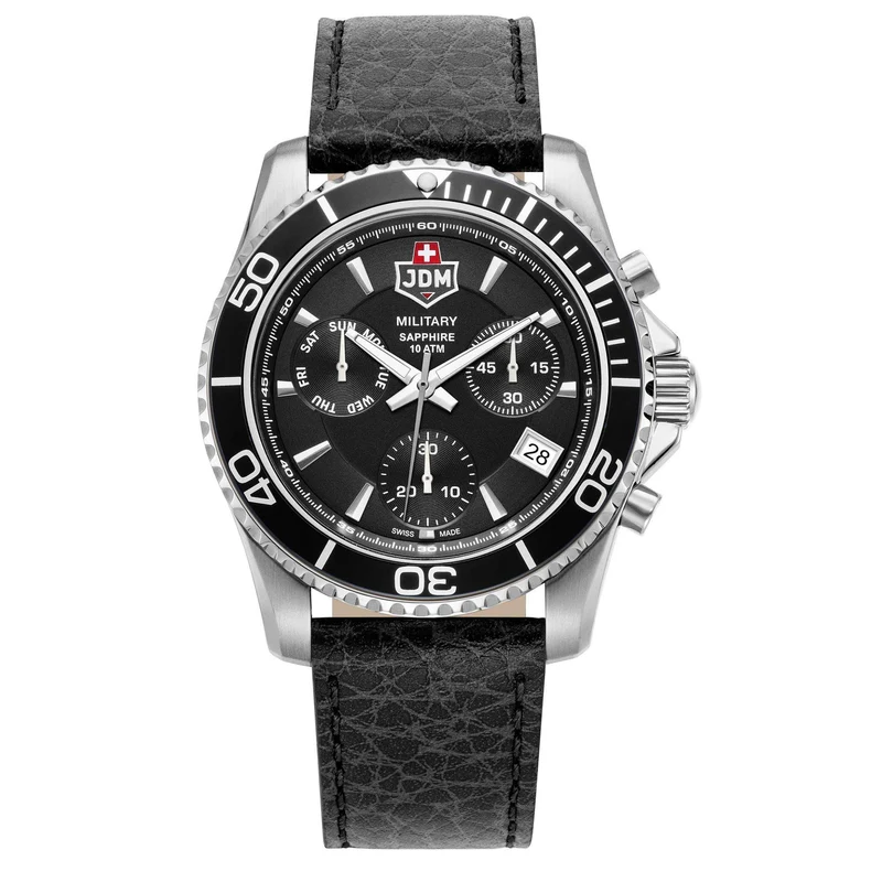 JDM Military Sierra Chrono Black Dial Leather Strap Men's Watch JDM-WG019-05