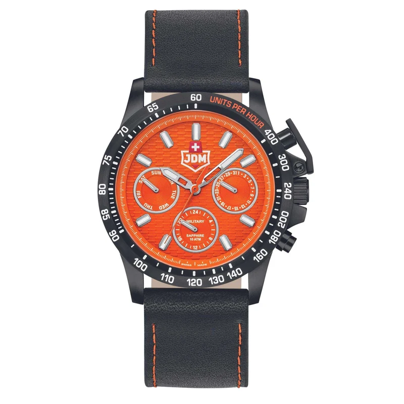 JDM Military Charlie Orange Dial Leather Strap Men's Watch JDM-WG016-06