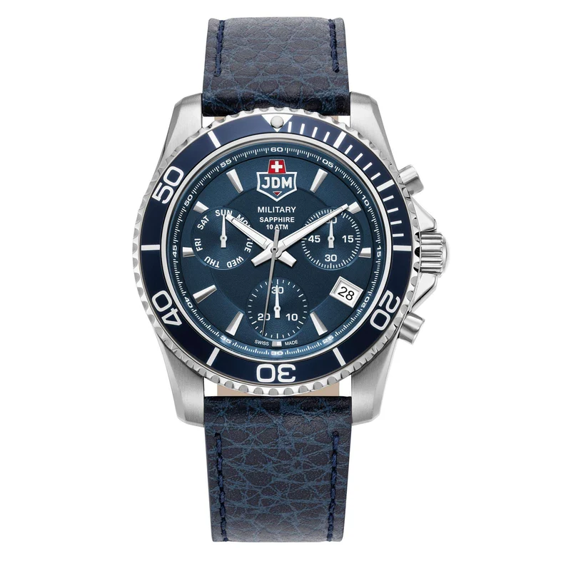 JDM Military Sierra Chrono Blue Dial Leather Strap Men's Watch JDM-WG019-06