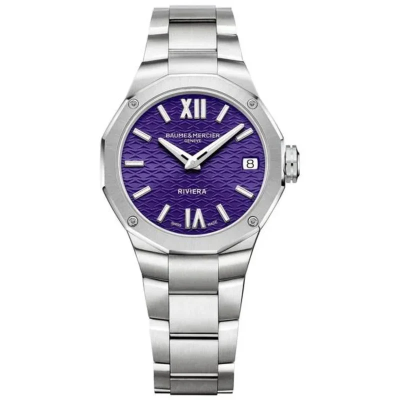 Baume & Mercier Riviera "Swiss Made" Quartz Purple Dial Steel Strap Women's Watch BM0A10728