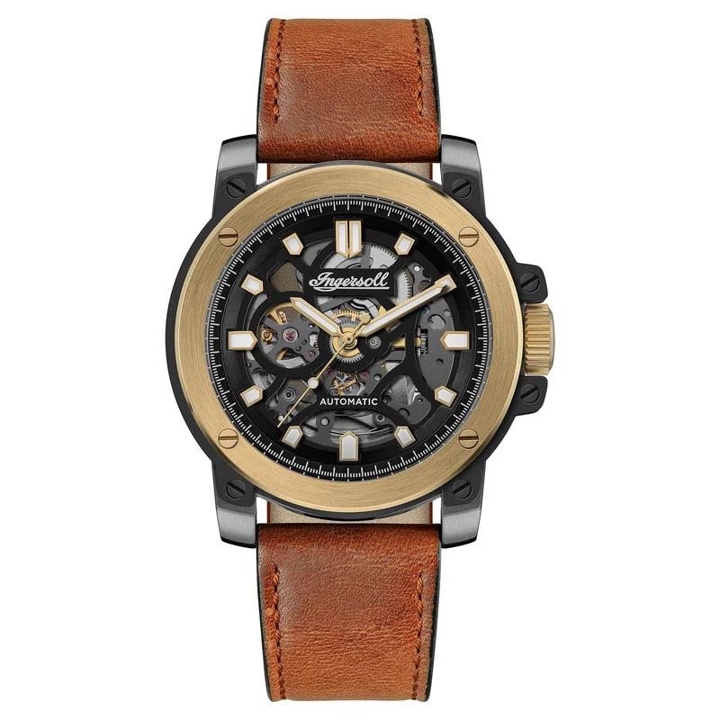 Ingersoll The Freestyle Automatic Black Skeleton Dial Black Leather Strap Men's Watch I14402