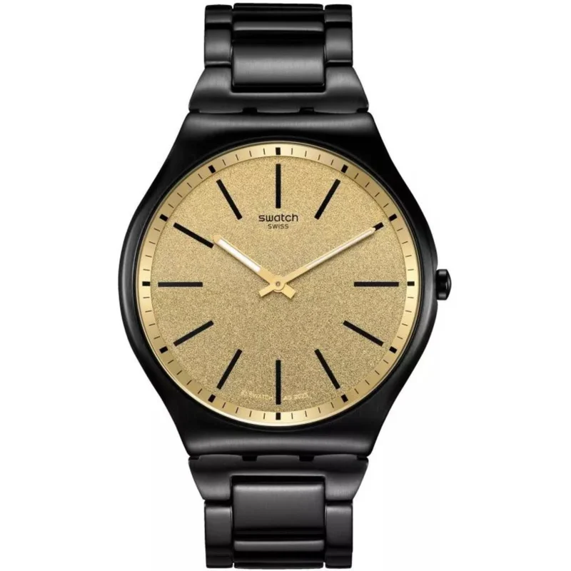 Swatch Dashing Slate Quartz Gold Dial Steel Strap Watch SS07B109G