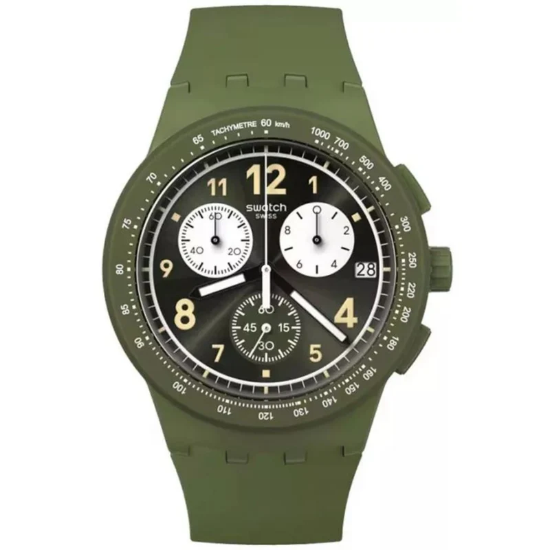 Swatch Nothing Basic About Green Quartz Green Dial Silicone Strap Watch SUSG406