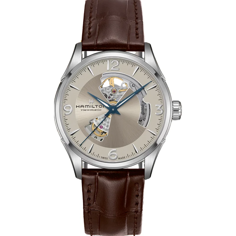 Hamilton Jazzmaster 42mm Open Heart Beige Dial Leather Mens Automatic Watch H32705521